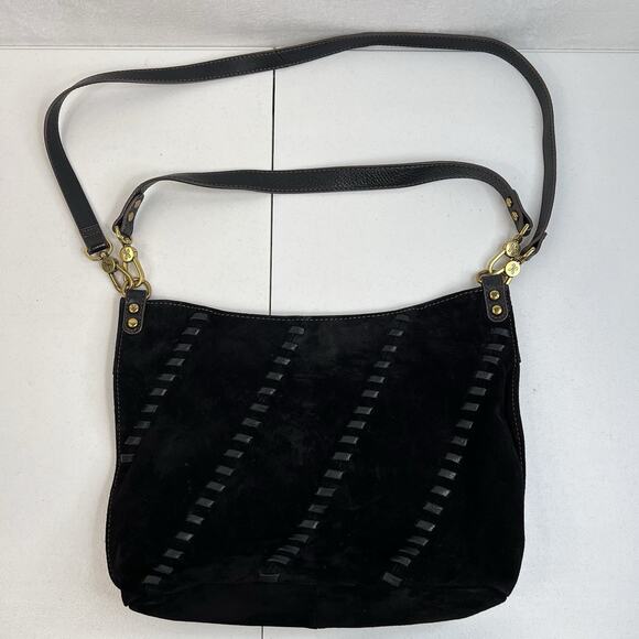 HOBO International Pier Black Suede Leather Crossbody Shoulder Bag Convertible - Picture 4 of 15